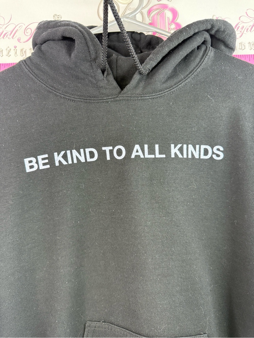 Gildan Black Hoodie with White "Be Kind To All Kinds" Text human rainbow - Picture 4 of 8